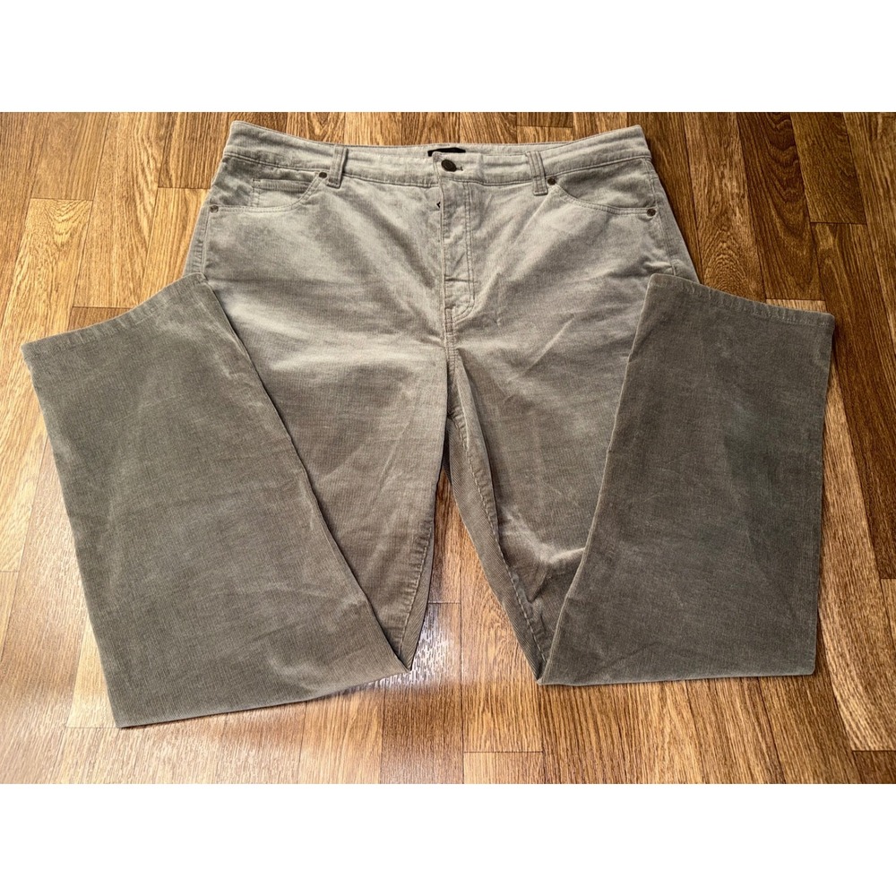 Talbots Grey Corduroy Straight Leg Pants Womens 16P Petite Stretch 5-Pocket